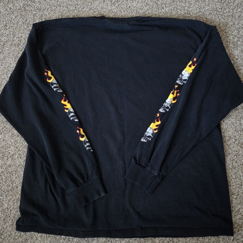 Vintage Y2K Grunge Flaming Skull Fire Goth Long Sleeve Tshirt XXL Gildan Heavywe - Picture 8 of 13